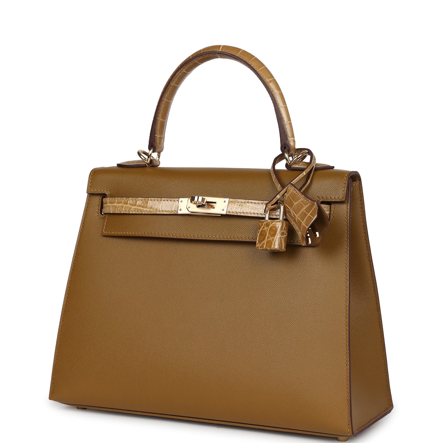 Hermes Kelly Sellier 25 Bronze Dore Madame and Sable Shiny Niloticus Crocodile Touch Permabrass Hardware - Image 8