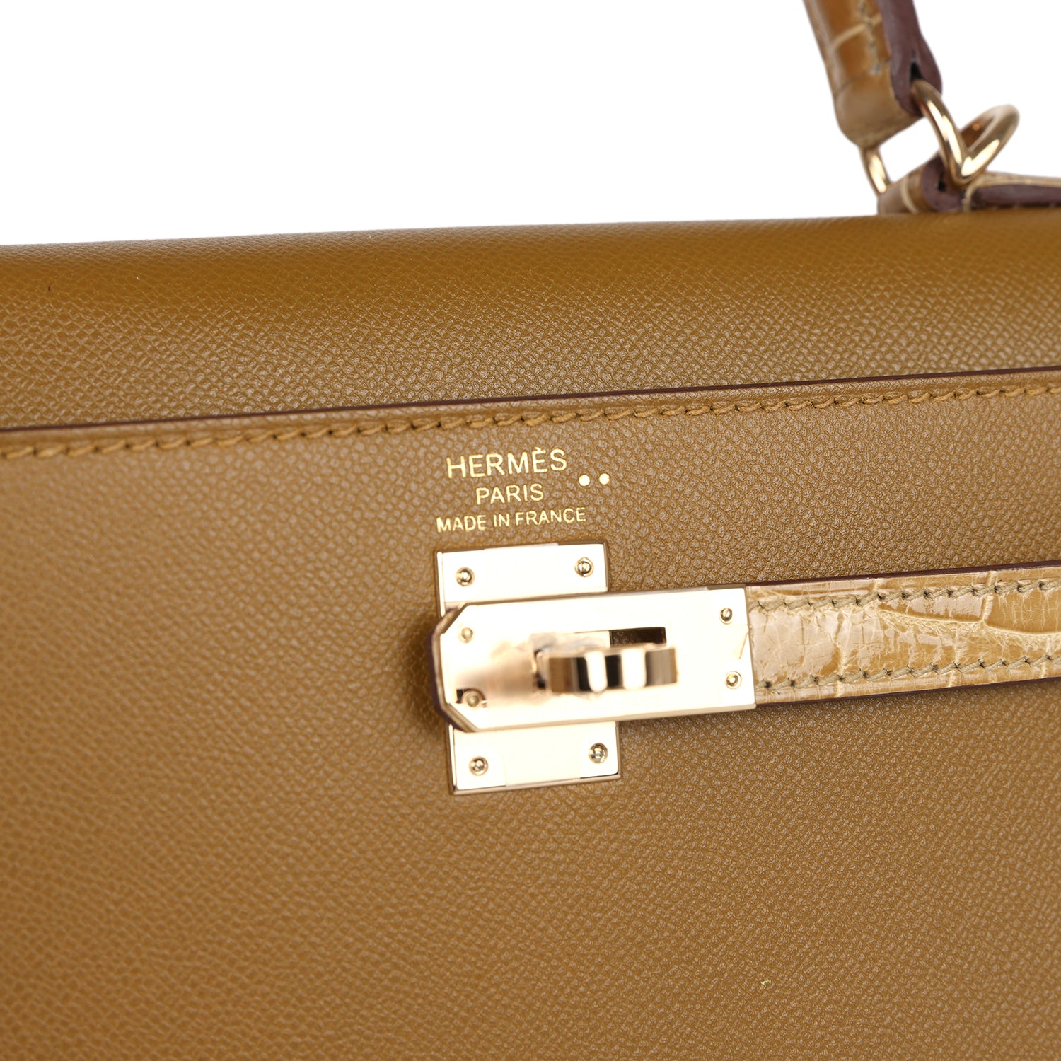Hermes Kelly Sellier 25 Bronze Dore Madame and Sable Shiny Niloticus Crocodile Touch Permabrass Hardware - Image 2