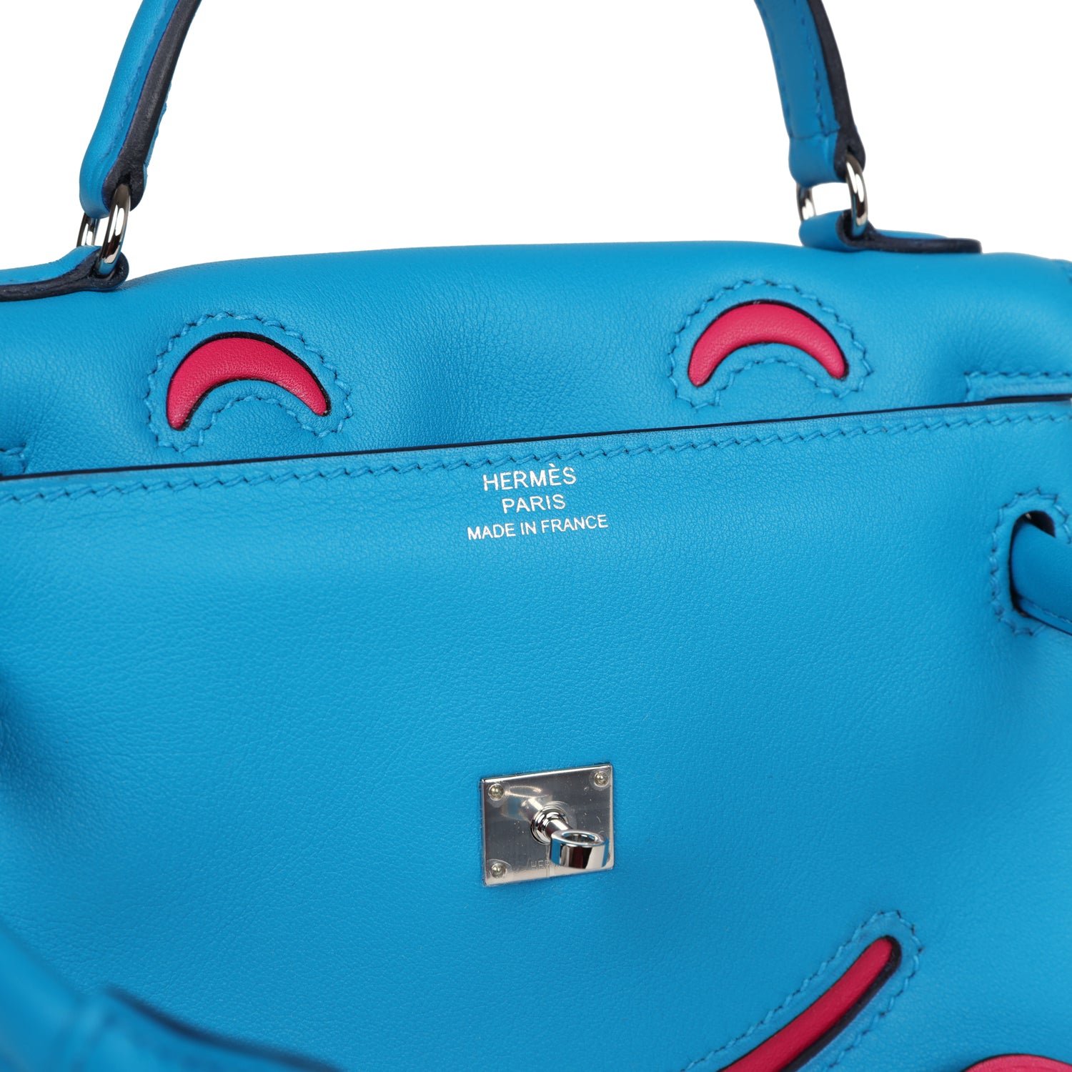 Hermes “Quelle Idolle” Kelly Doll Bleu Frida and Rose Extreme Swift Palladium Hardware - Image 3