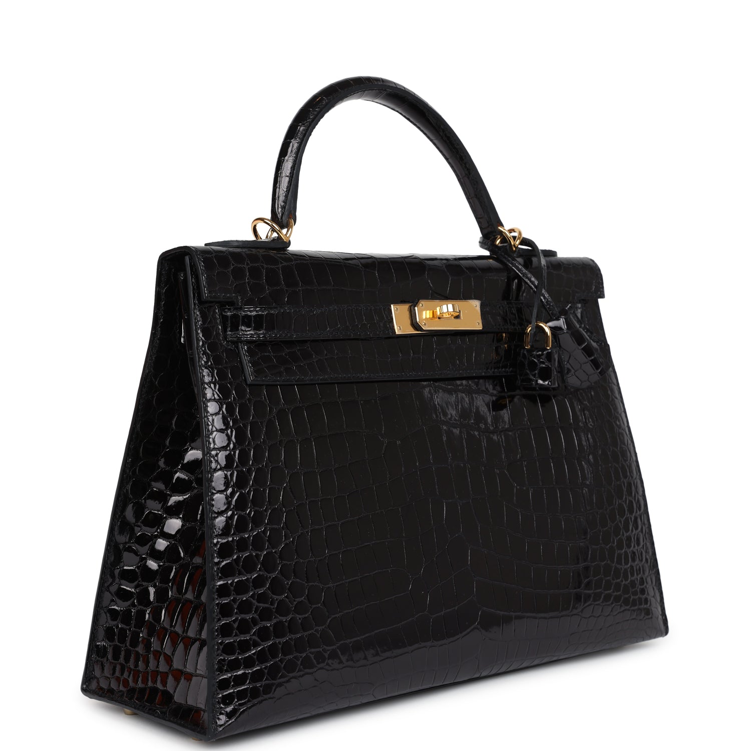 Hermes Kelly Sellier 32 Black Shiny Porosus Crocodile Gold Hardware - Image 7