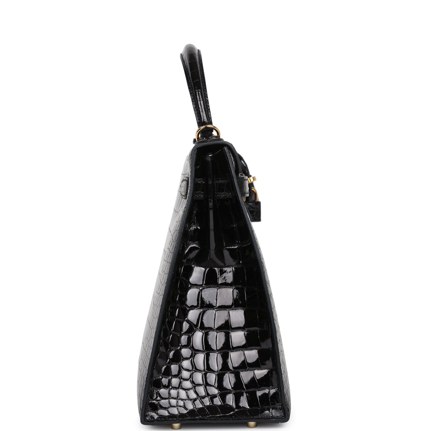 Hermes Kelly Sellier 32 Black Shiny Porosus Crocodile Gold Hardware - Image 4