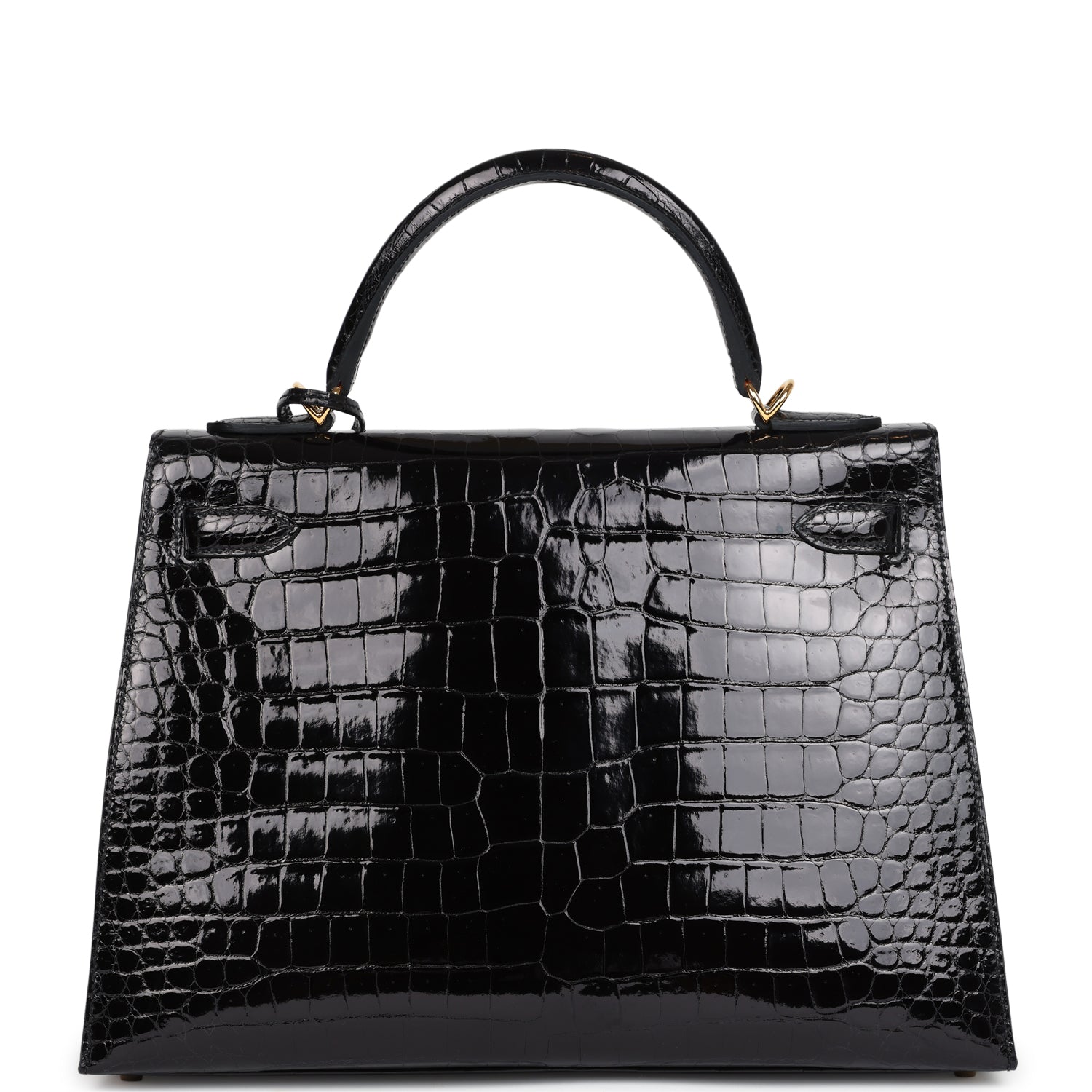 Hermes Kelly Sellier 32 Black Shiny Porosus Crocodile Gold Hardware - Image 5