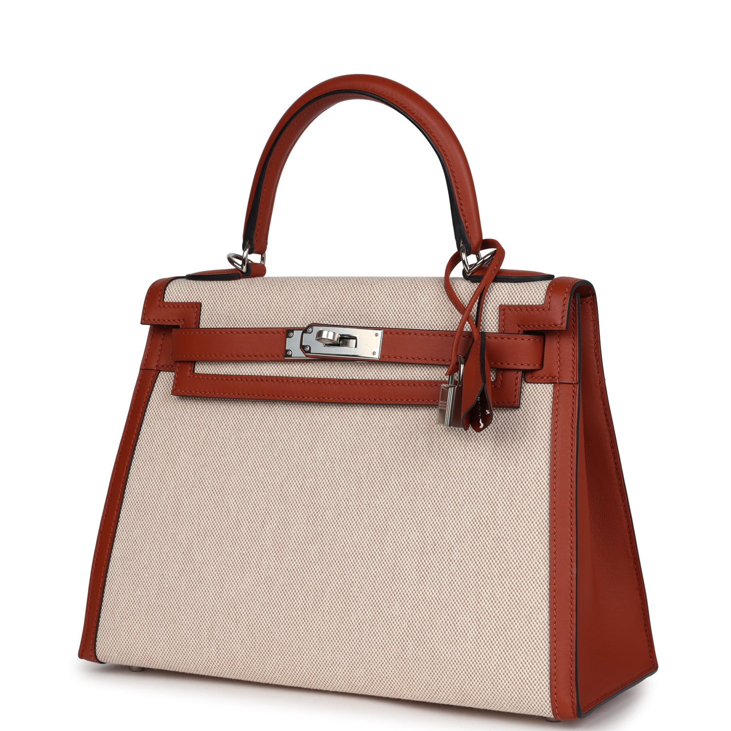 Hermes Kelly Sellier 28 Cuivre Swift and Ecru Toile H Palladium Hardware - Image 7