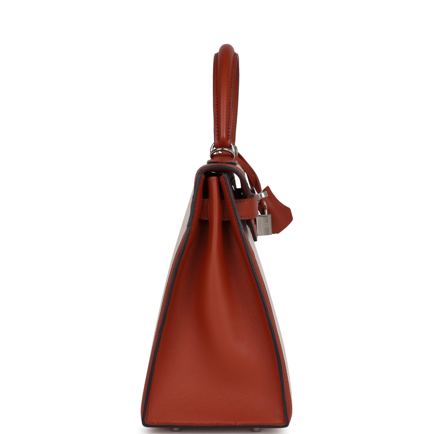 Hermes Kelly Sellier 28 Cuivre Swift and Ecru Toile H Palladium Hardware - Image 8