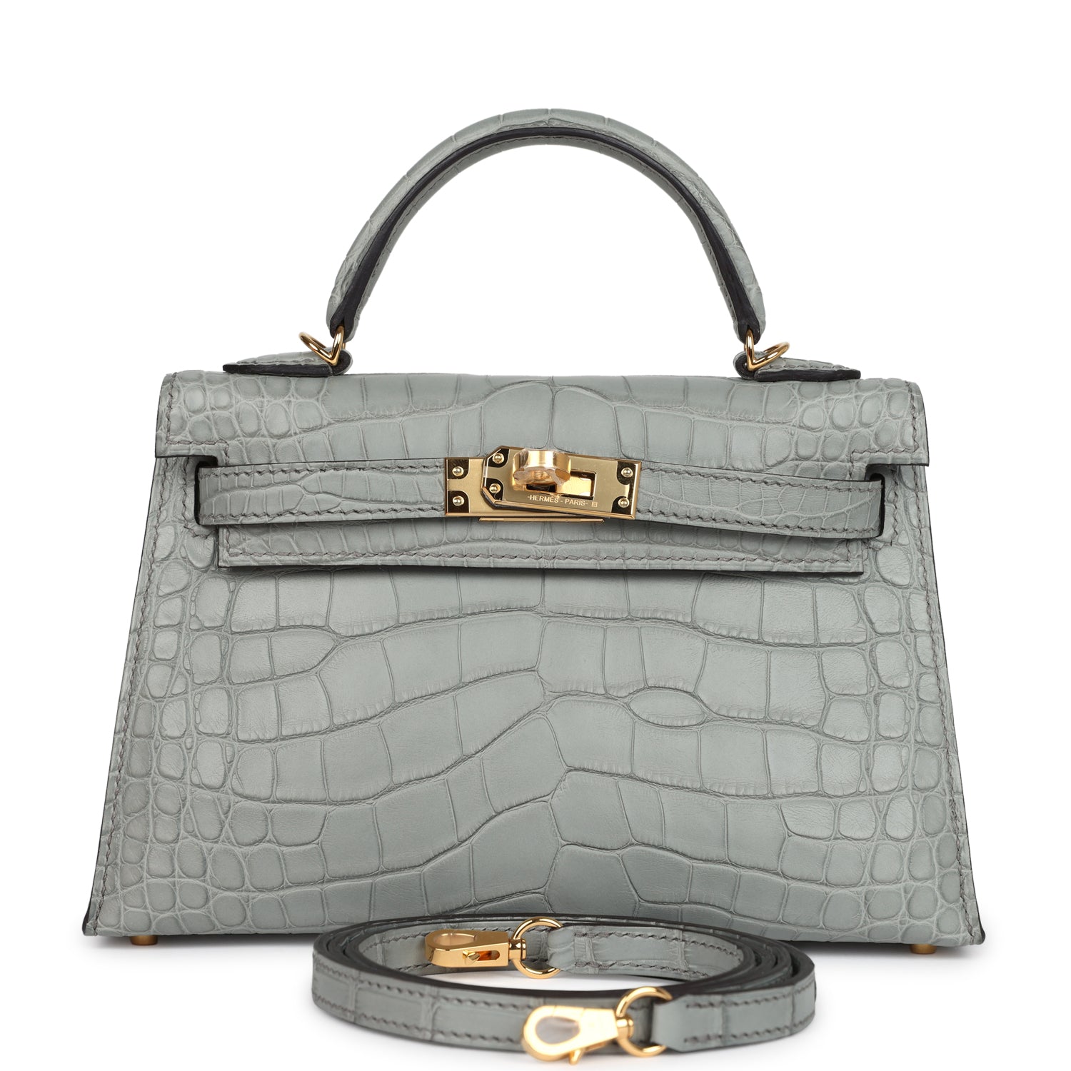 Hermes Kelly Sellier 20 Gris Ciment Matte Alligator Gold Hardware - Image 5