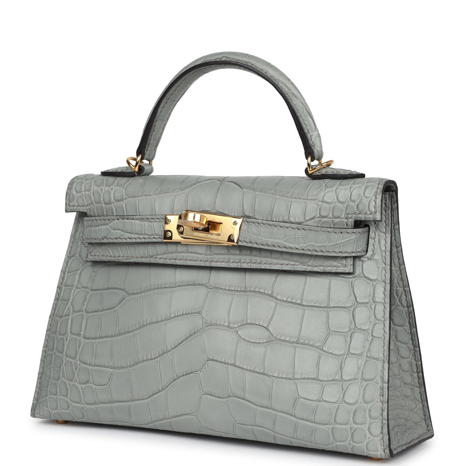 Hermes Kelly Sellier 20 Gris Ciment Matte Alligator Gold Hardware - Image 4