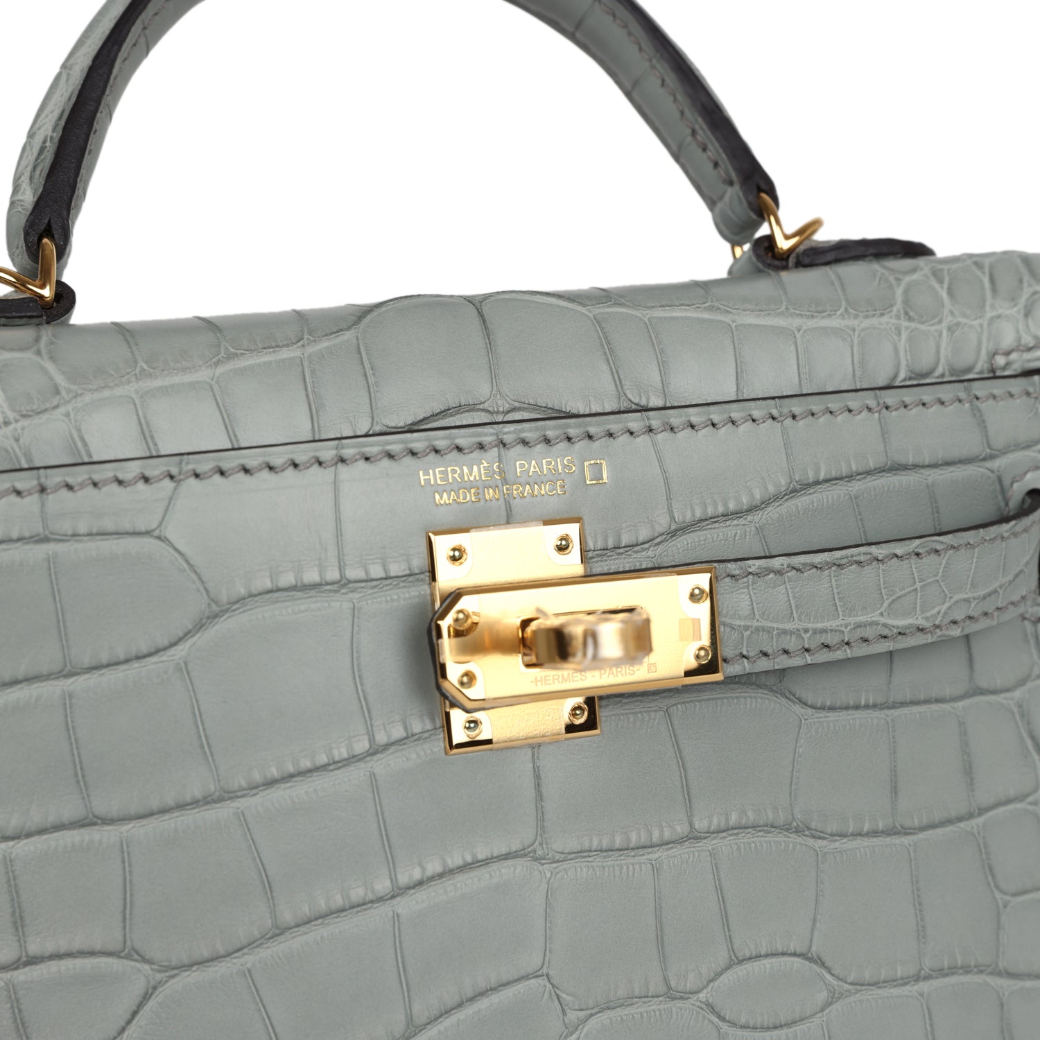 Hermes Kelly Sellier 20 Gris Ciment Matte Alligator Gold Hardware - Image 8