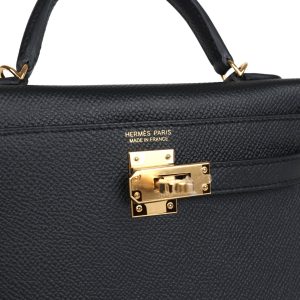 Hermes Kelly Sellier 20 Black Epsom Gold Hardware