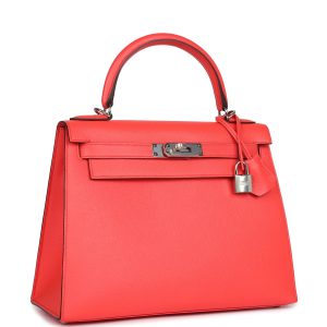 Hermes Kelly Sellier 28 Rose Texas Epsom Palladium Hardware