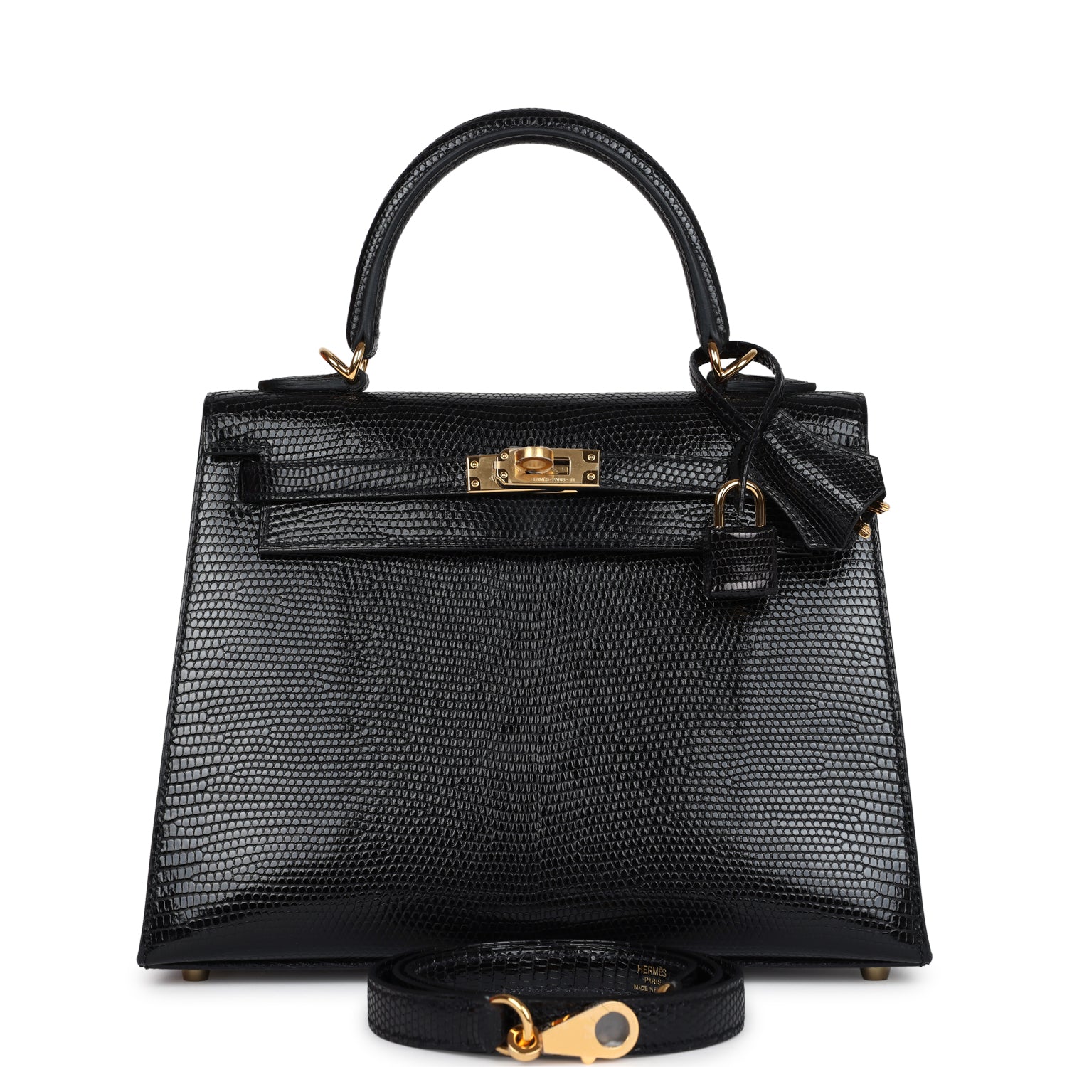 Hermes Kelly Sellier 25 Black Varanus Niloticus Lizard Gold Hardware - Image 5