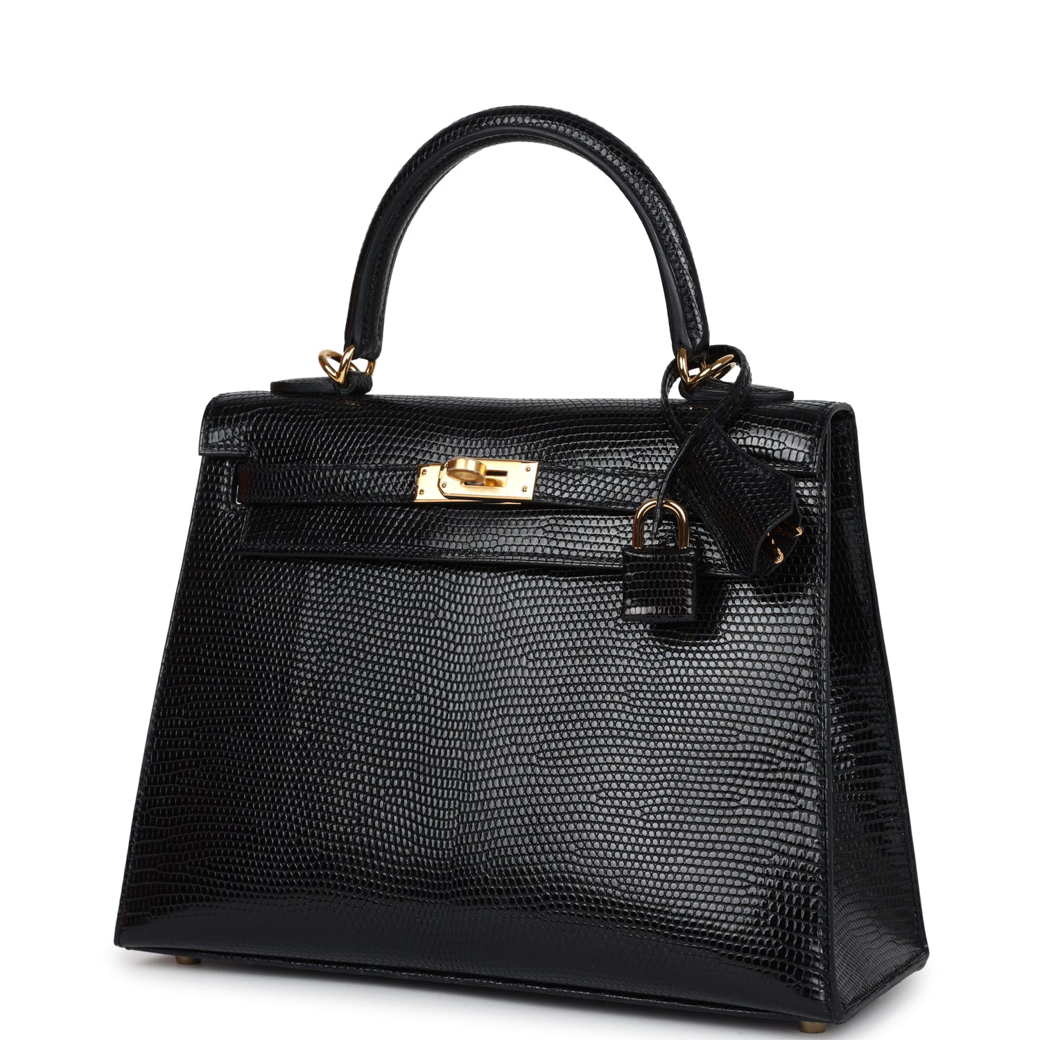 Hermes Kelly Sellier 25 Black Varanus Niloticus Lizard Gold Hardware
