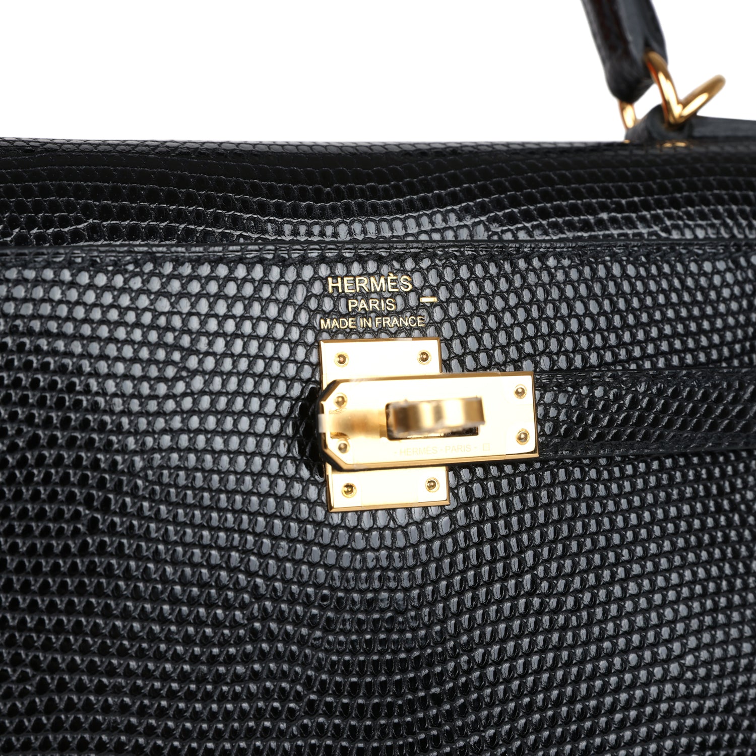 Hermes Kelly Sellier 25 Black Varanus Niloticus Lizard Gold Hardware - Image 8
