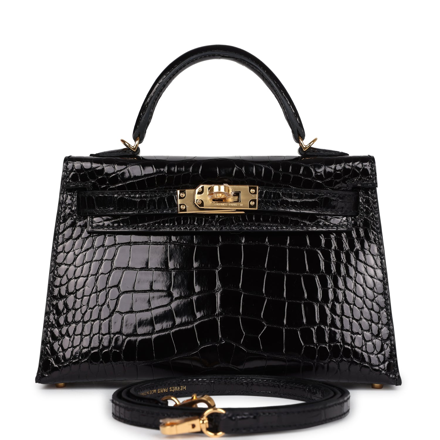 Hermes Kelly Sellier 20 Black Shiny Alligator Gold Hardware - Image 3