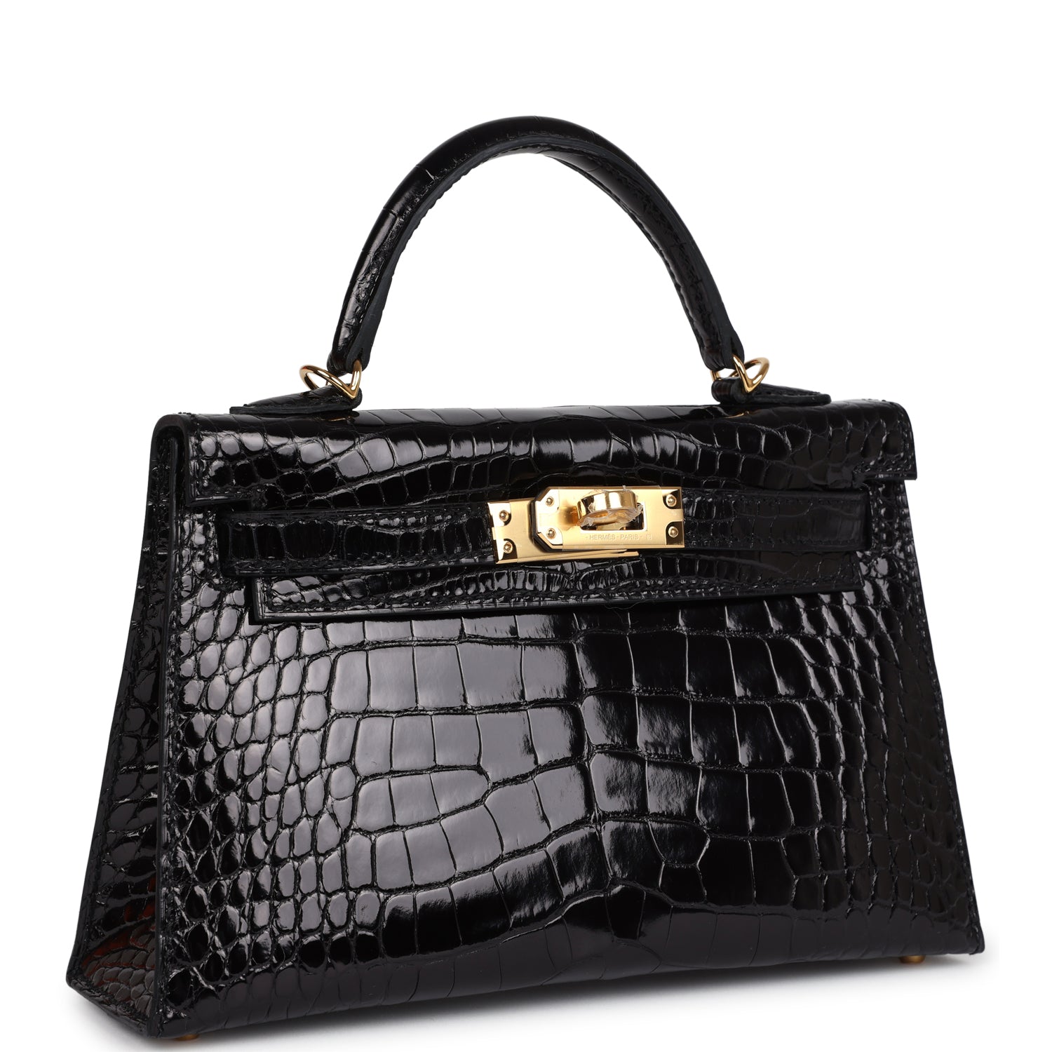 Hermes Kelly Sellier 20 Black Shiny Alligator Gold Hardware - Image 6