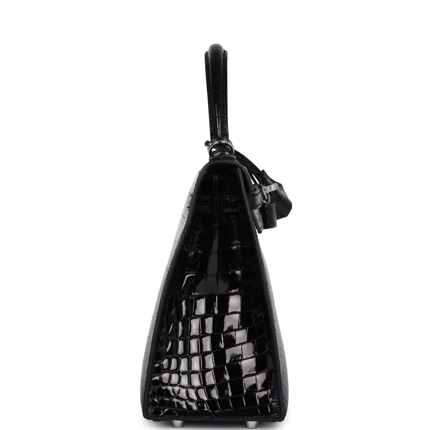 Hermes Kelly Sellier 25 Black Shiny Niloticus Crocodile Palladium Hardware - Image 5