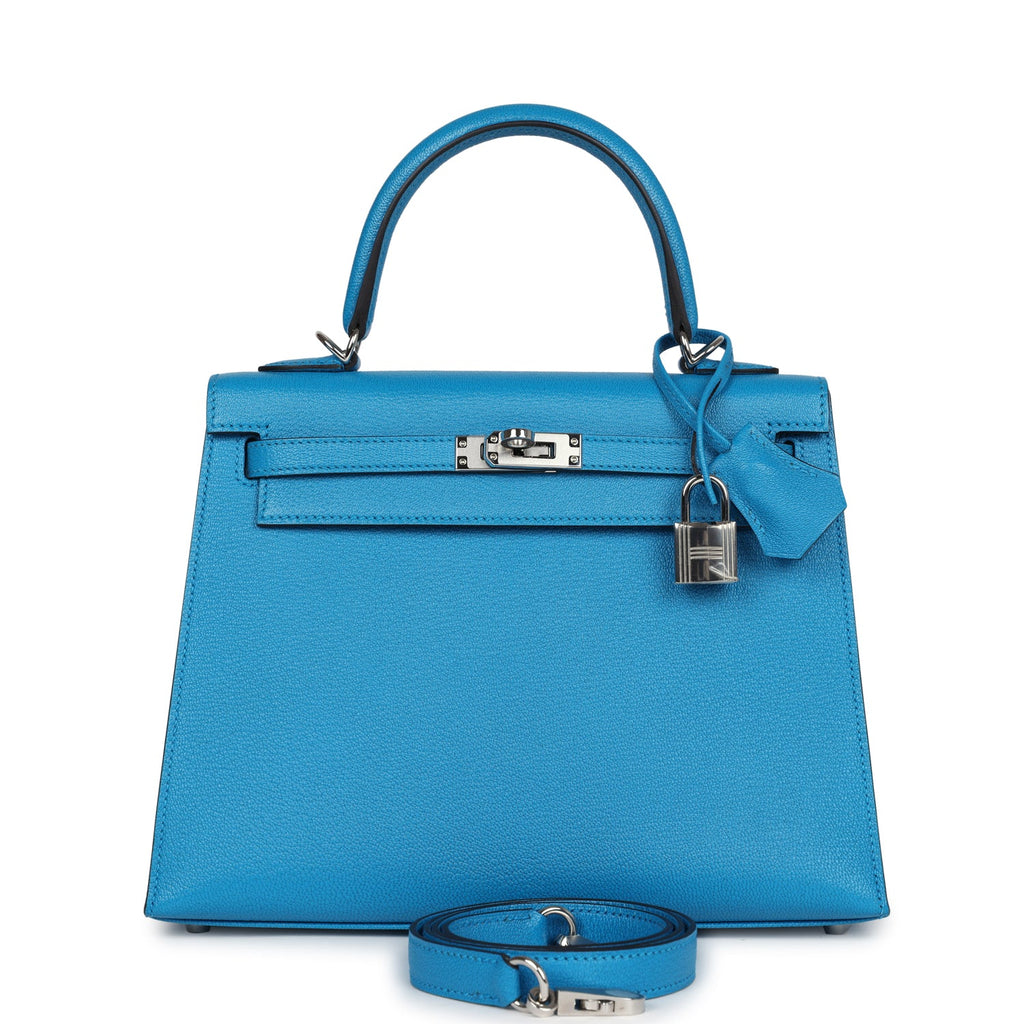 Hermes Kelly Sellier 25 Bleu Zanzibar Chevre Palladium Hardware - Image 3