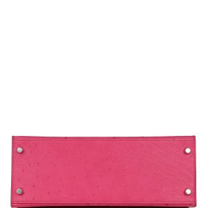 Hermes Kelly Sellier 28 Rose Tyrien Ostrich Palladium Hardware