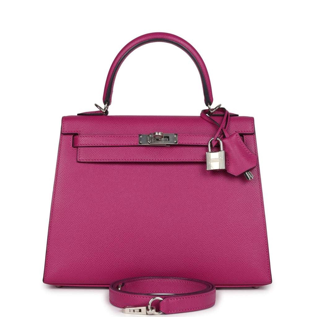 Hermes Kelly Sellier 25 Rose Pourpre Epsom Palladium Hardware - Image 8
