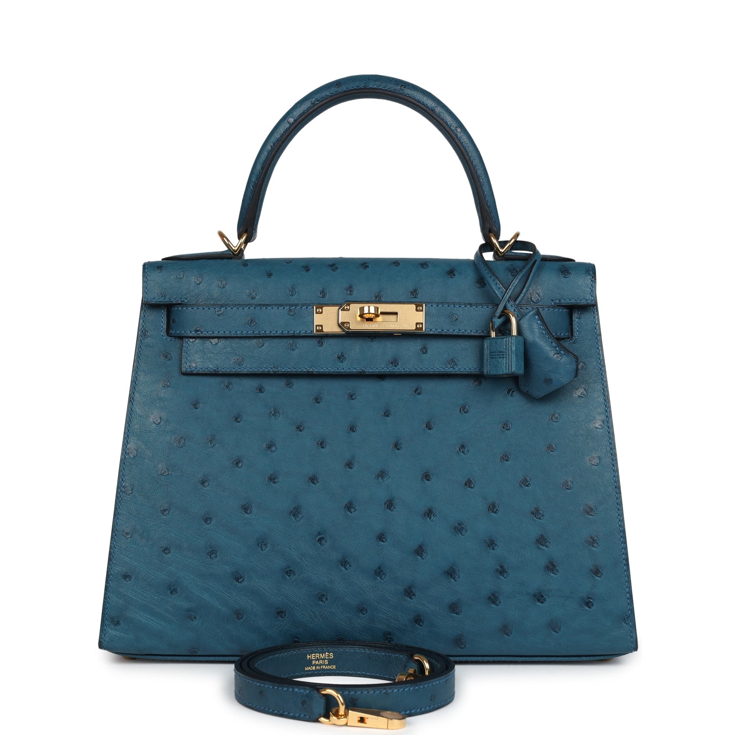 Hermes Kelly Sellier 28 Cobalt Ostrich Gold Hardware