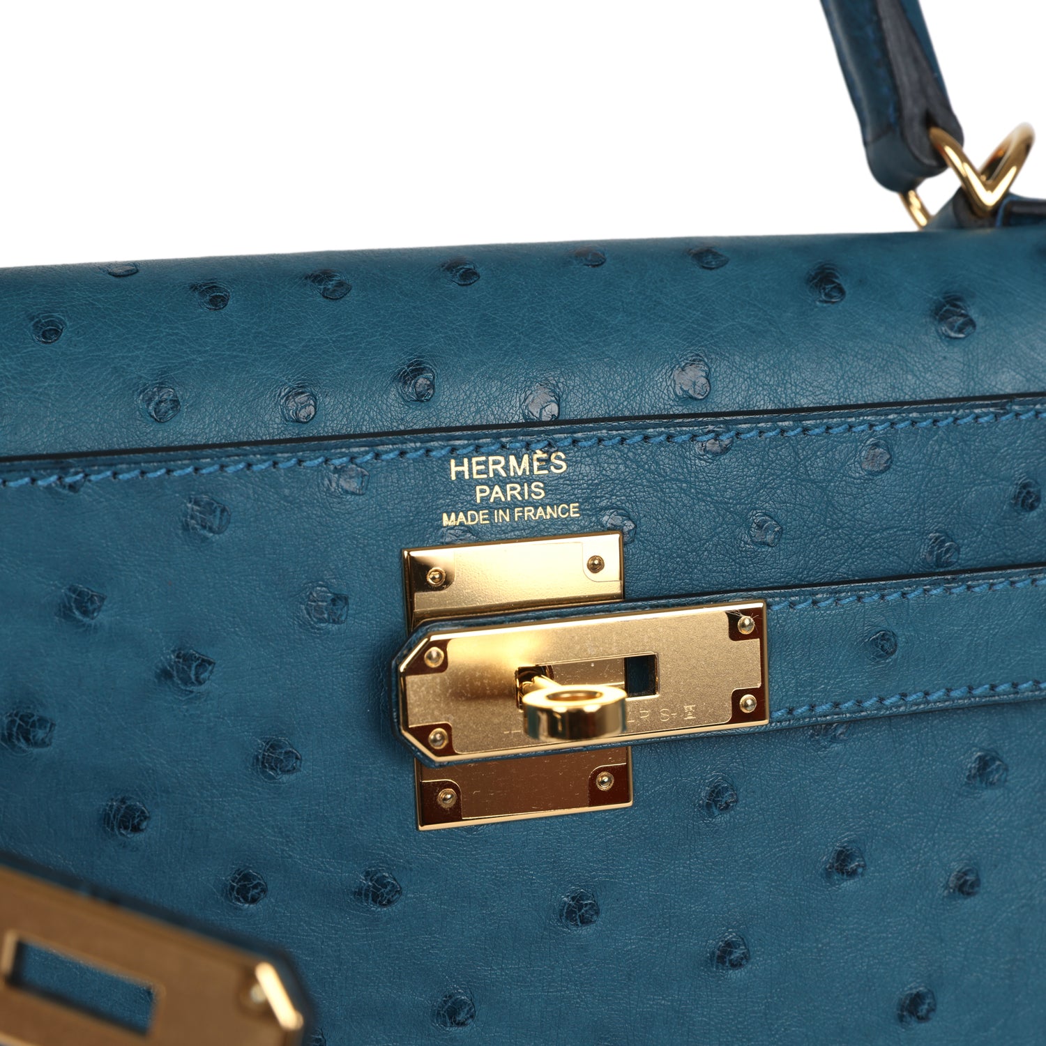 Hermes Kelly Sellier 28 Cobalt Ostrich Gold Hardware - Image 8