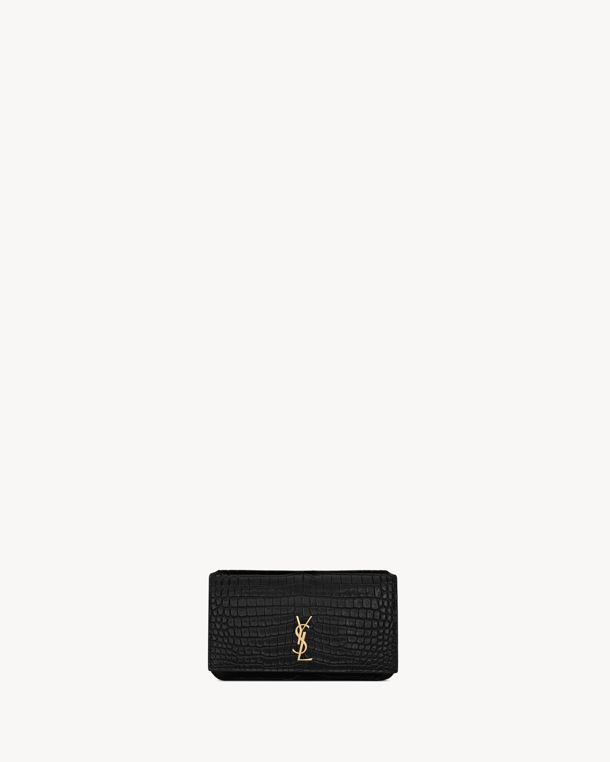 YSL Cassandre Phone Holder in Shiny Crocodile-Embossed Leather - Image 6