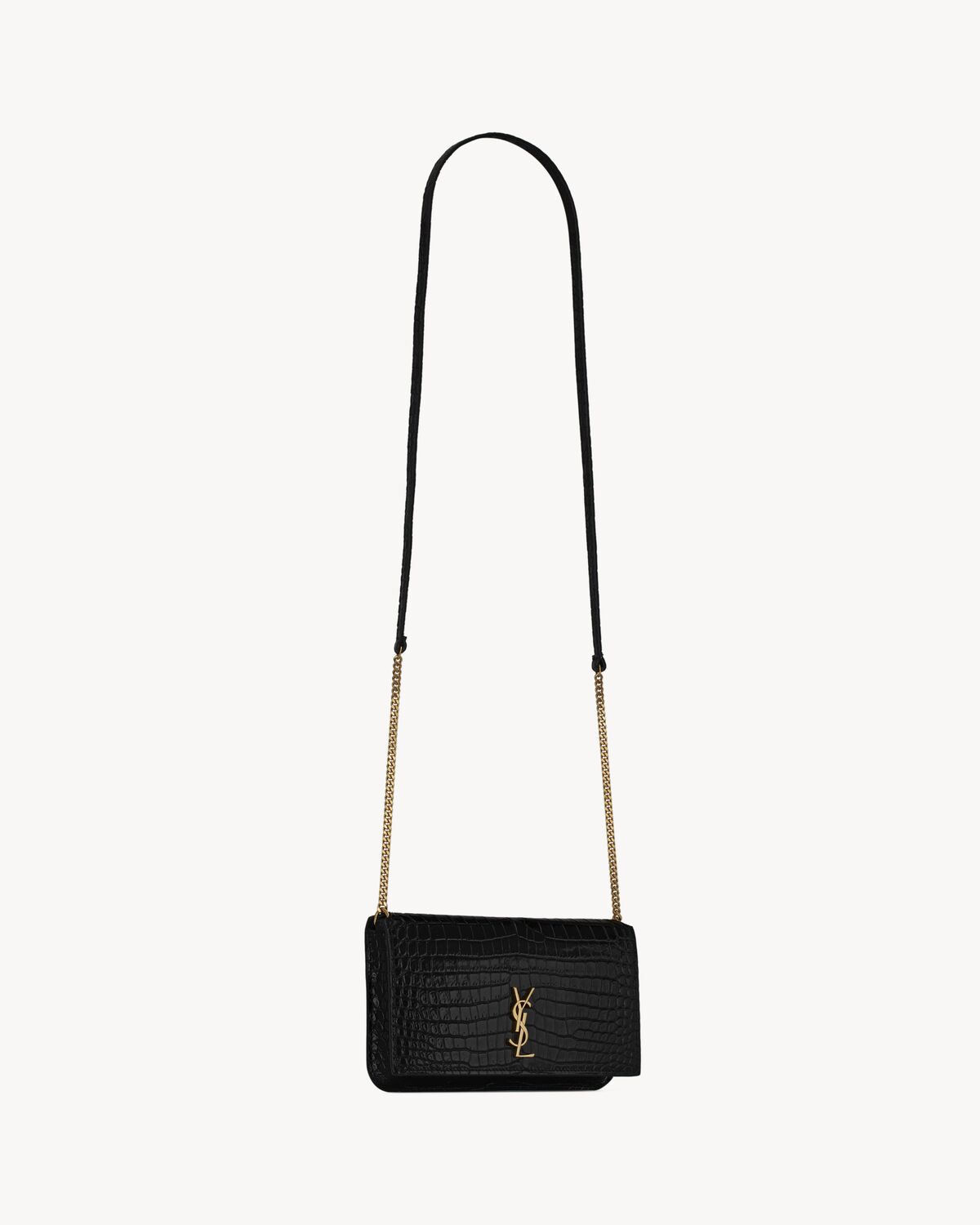 YSL Cassandre Phone Holder in Shiny Crocodile-Embossed Leather - Image 4