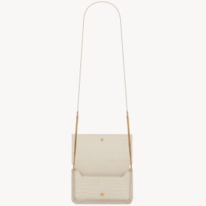 YSL Cassandre Phone Holder in Shiny Crocodile-Embossed Leather