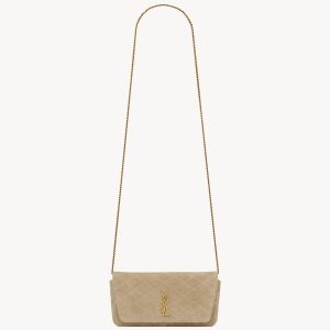 YSL Gaby Chain Phone Holder in Quilted Suede