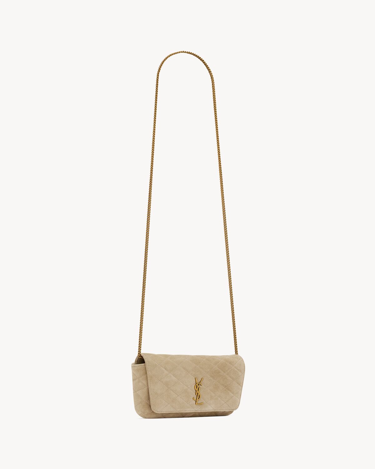 YSL Gaby Chain Phone Holder in Quilted Suede - Image 4