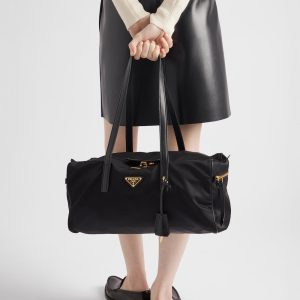 Large Re-Nylon Top-Handle Bag With Padlock