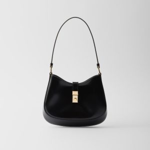 Prada Cleo Brushed Leather Shoulder Bag With Clasp Closure
