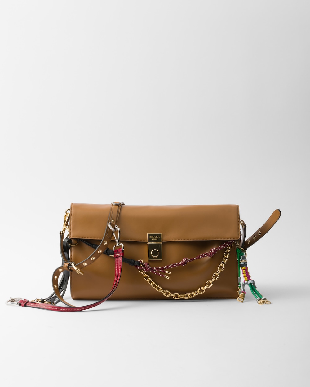 Prada Soft Sound Large Leather Shoulder Bag With Charms - Image 3