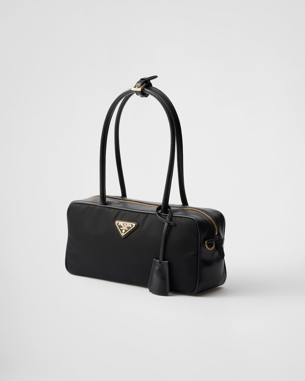 Re-Nylon and Leather Small Top-Handle Bag With Padlock - Image 4