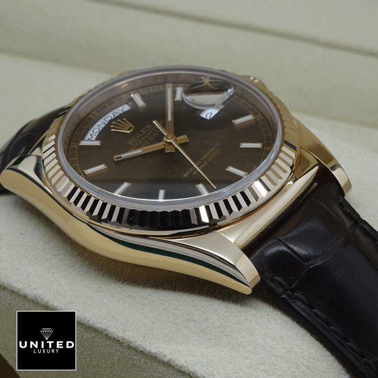 Rolex Day-Date 118135-0002 "Brown Dial" Detailed Replica rolex day date 118139 replica brown Rolex Day-Date 118139-0004 V5 Stainless Steel Case Black Leather Brecelet Replica