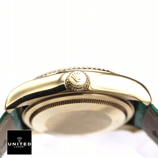 Rolex Day-Date 118138-0003 "Green Dial" Superior Replica rolex day date118138 0003 replica rightside Rolex Day-Date 118138-0003 Replica Gold Case Right side Crown Pusher