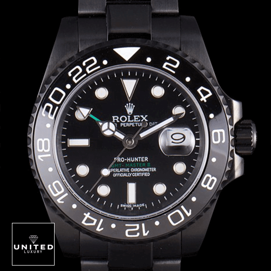 Rolex GMT-Master II 116710 "Blaken DLC-PVD" High-End Replica 1:1 Rolex Blaken GMT-Master II 116710 DLC-PVD Black Replica black background