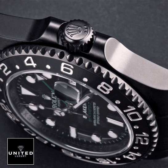 Rolex GMT-Master II 116710 "Blaken DLC-PVD" High-End Replica 1:1 Rolex Blaken GMT-Master II 116710 Black Case Replica Right side Crown Pusher