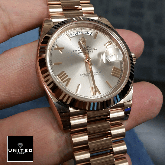 Rolex Day-Date 228235-0016 "Rhodium Dial" Super Accurate Clone Rolex Day-Date 228235 AR Stainless Steel With Rose Gold Wrapped Rhodium Dial Replica