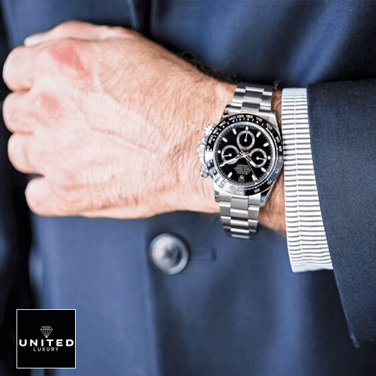 Rolex Daytona 116500LN "Panda Dial" True Clone 1:1 rolex daytona 116500LN stainless steel black dial oyster replica unitedluxurynet 1 the man in the suit has a Rolex Daytona 116500ln-0002 Replica