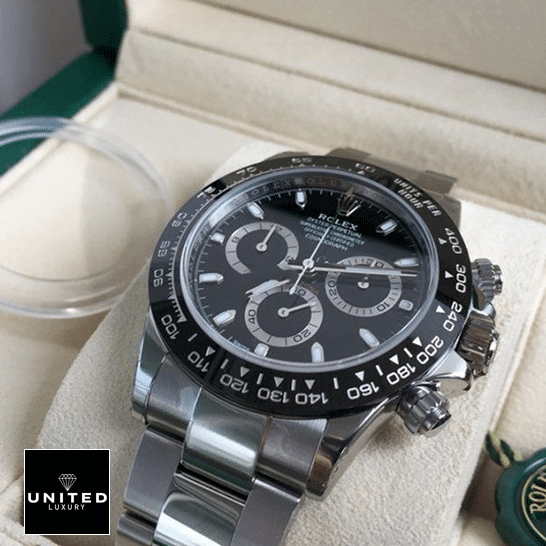 Rolex Daytona 116500LN "Panda Dial" True Clone 1:1 rolex daytona 116500LN stainless steel black dial oyster replica steel unitedluxurynet 1 Rolex Daytona 116500ln-0002 Black Dial Replica in the Rolex Box