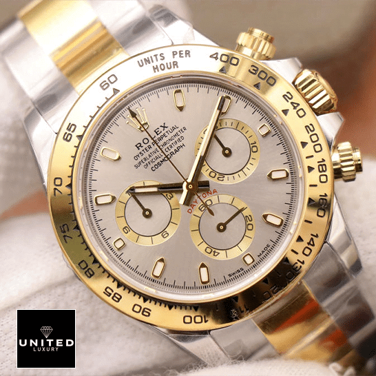 Rolex Cosmograph Daytona 116503 "Floating Cosmo" Authentic Clone 1:1 rolex daytona cosmograph 116503 stainless steel yellow gold grey dial oyster replica front Rolex Daytona Cosmograph 116503 Grey Dial Oyster Replica